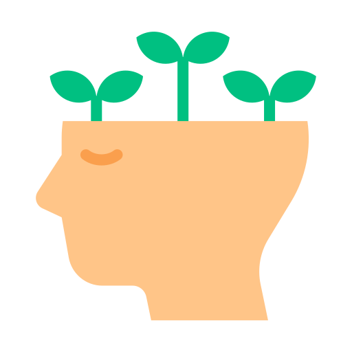 A cartoon brain with green plants growing out, symbolizing growth in counselling.
