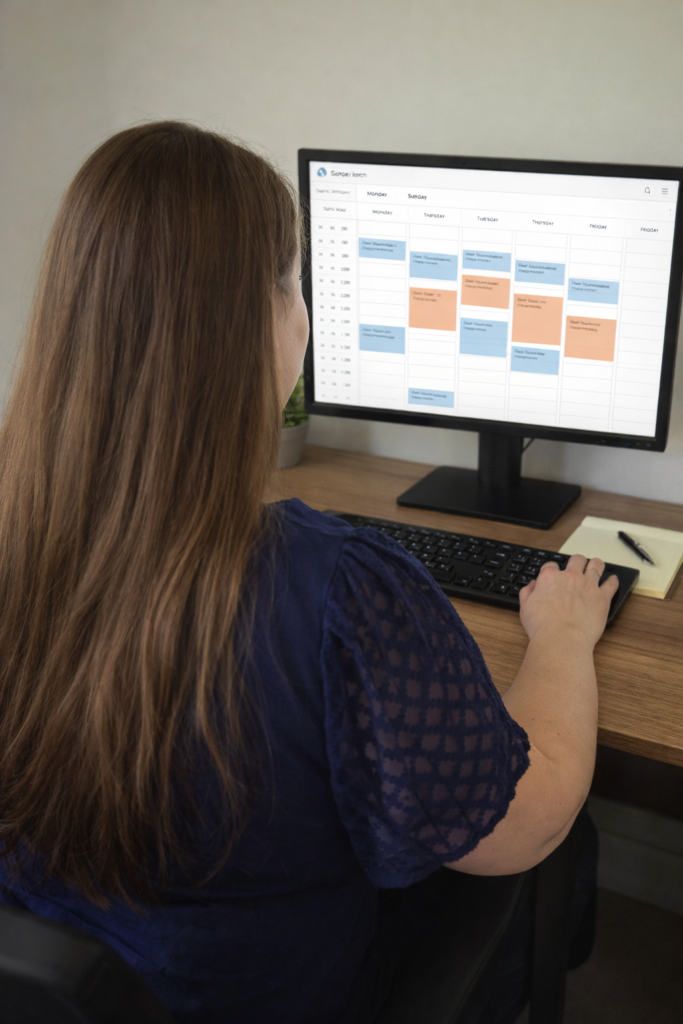 Contact me page image of a counsellor assisting with counselling bookings